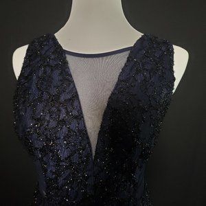 Navy blue and black lace and mesh dress